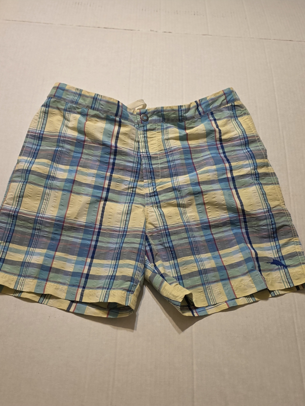 Tommy Bahama Yellow and Blue Plaid Swim Trunks